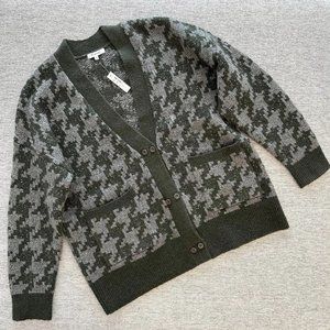 Madewell Green and Gray Houndstooth Cardigan